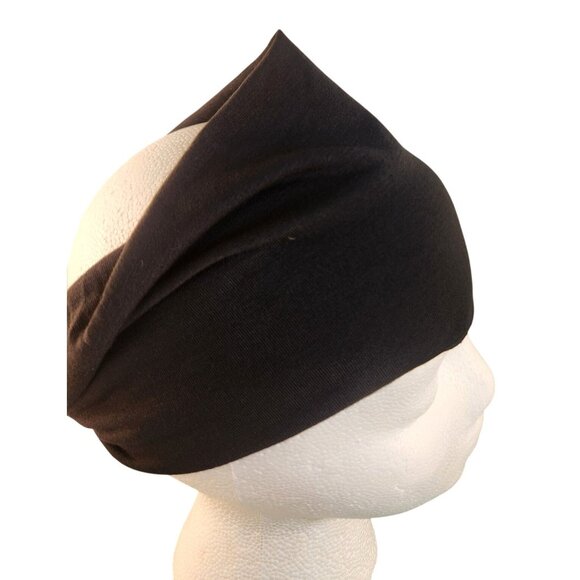 Black Knit Headwrap Hairband Soft Stretchy Headband Fabric Unisex Sweatband - Picture 2 of 8